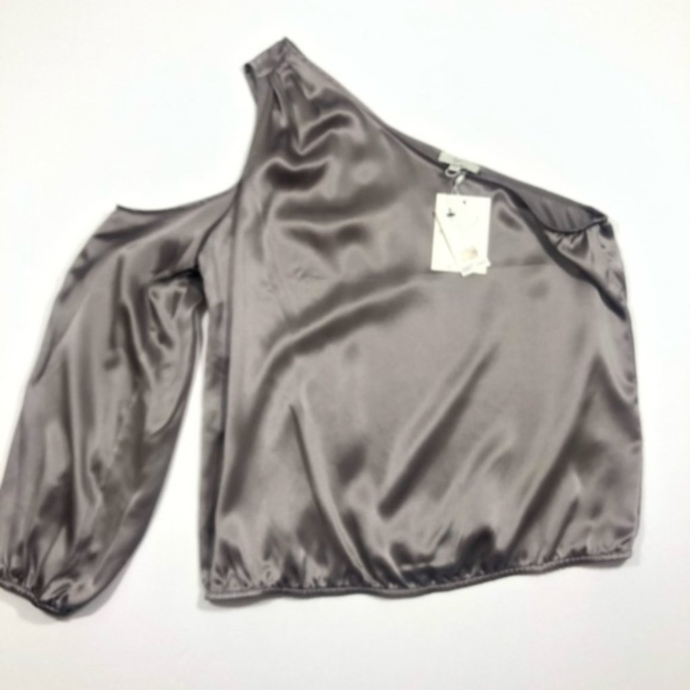 NWT Joie Abatha Vintage Steel Silk OneShoulder Top - Picture 3 of 5